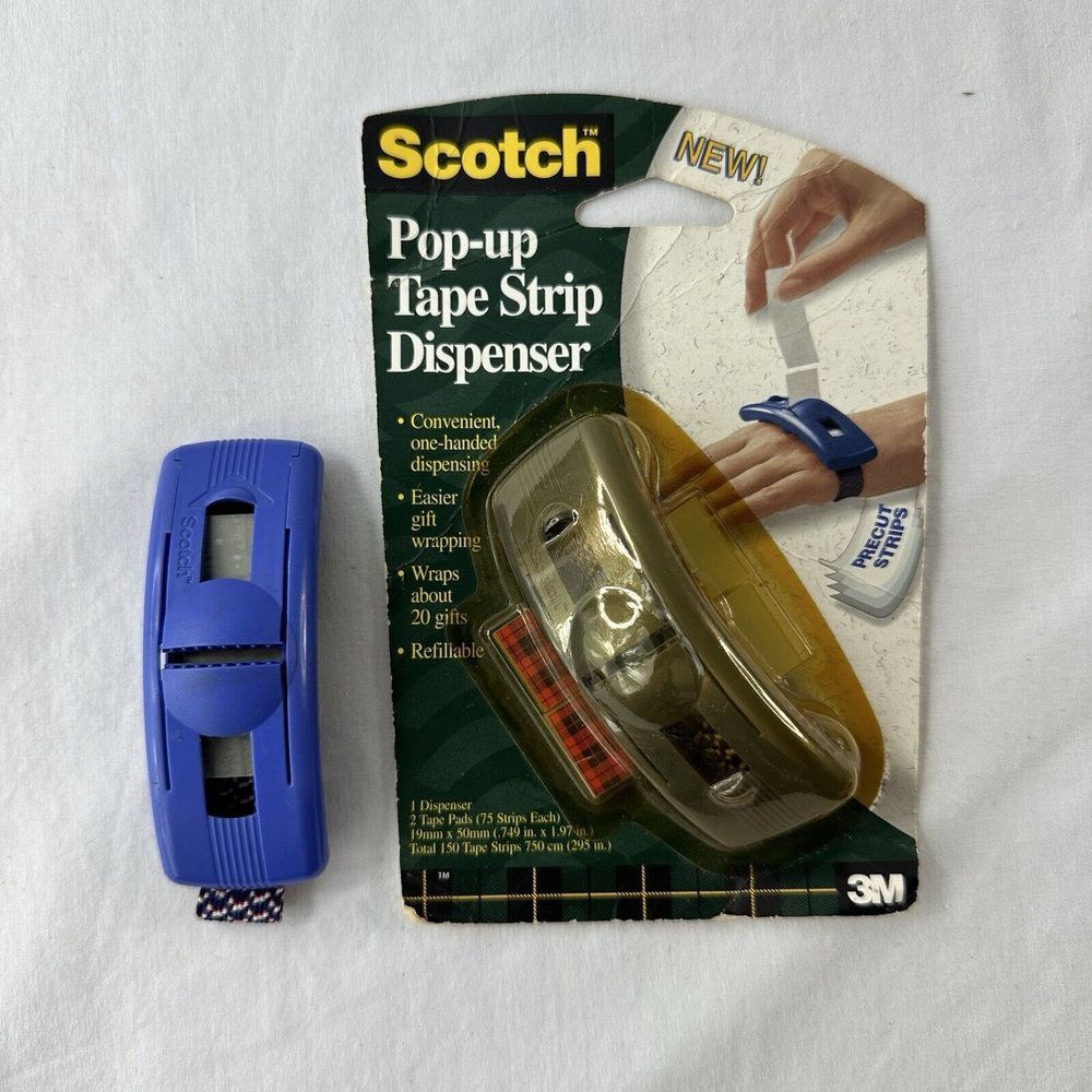 Vtg‎ Scotch Refillable Pop-up Tape Dispenser & 2 Pads w/ 75 Strips Plus Extra!